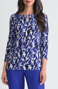 KASPER Pleated Three-Quarter Sleeve Top