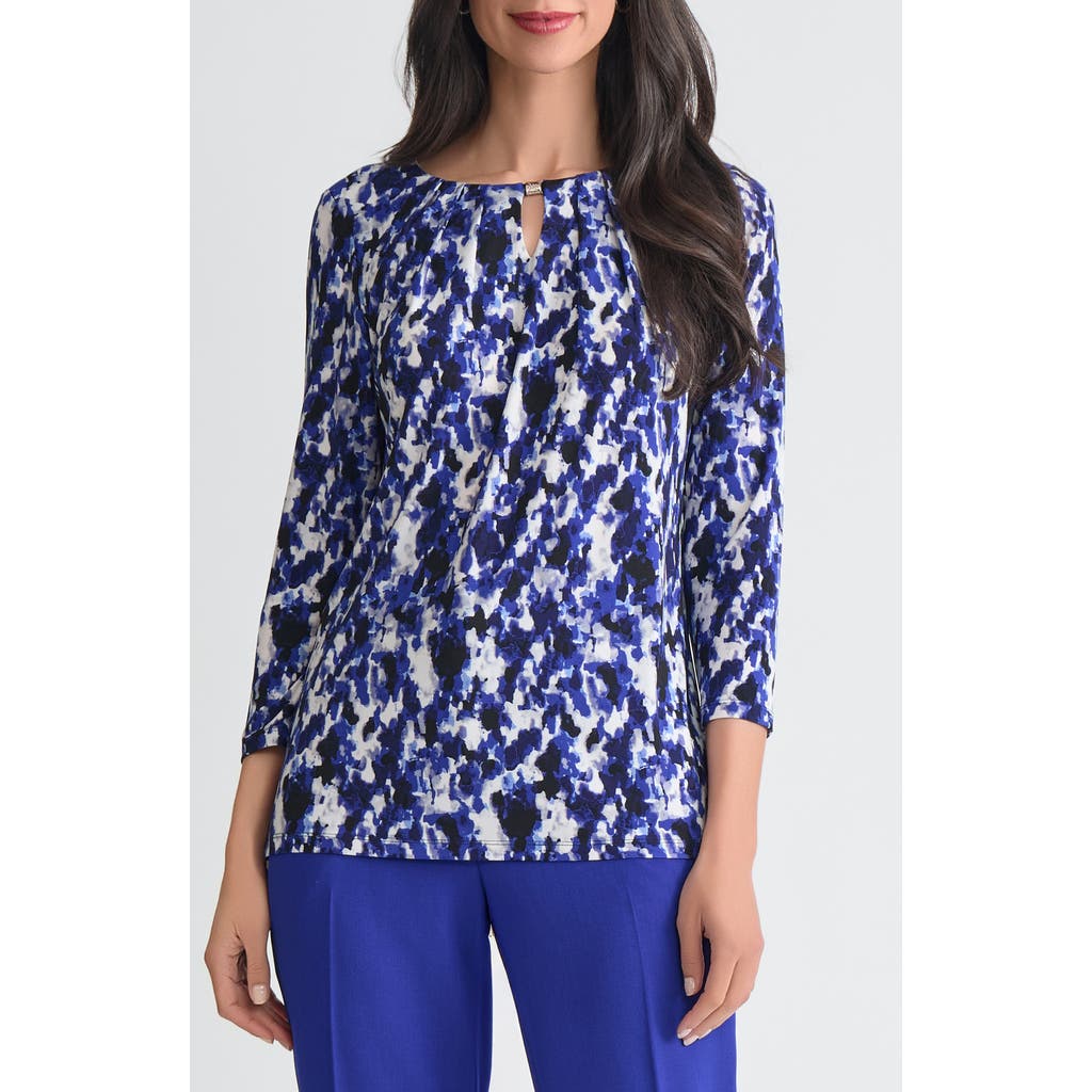 Kasper Pleated Three-quarter Sleeve Top In Blue