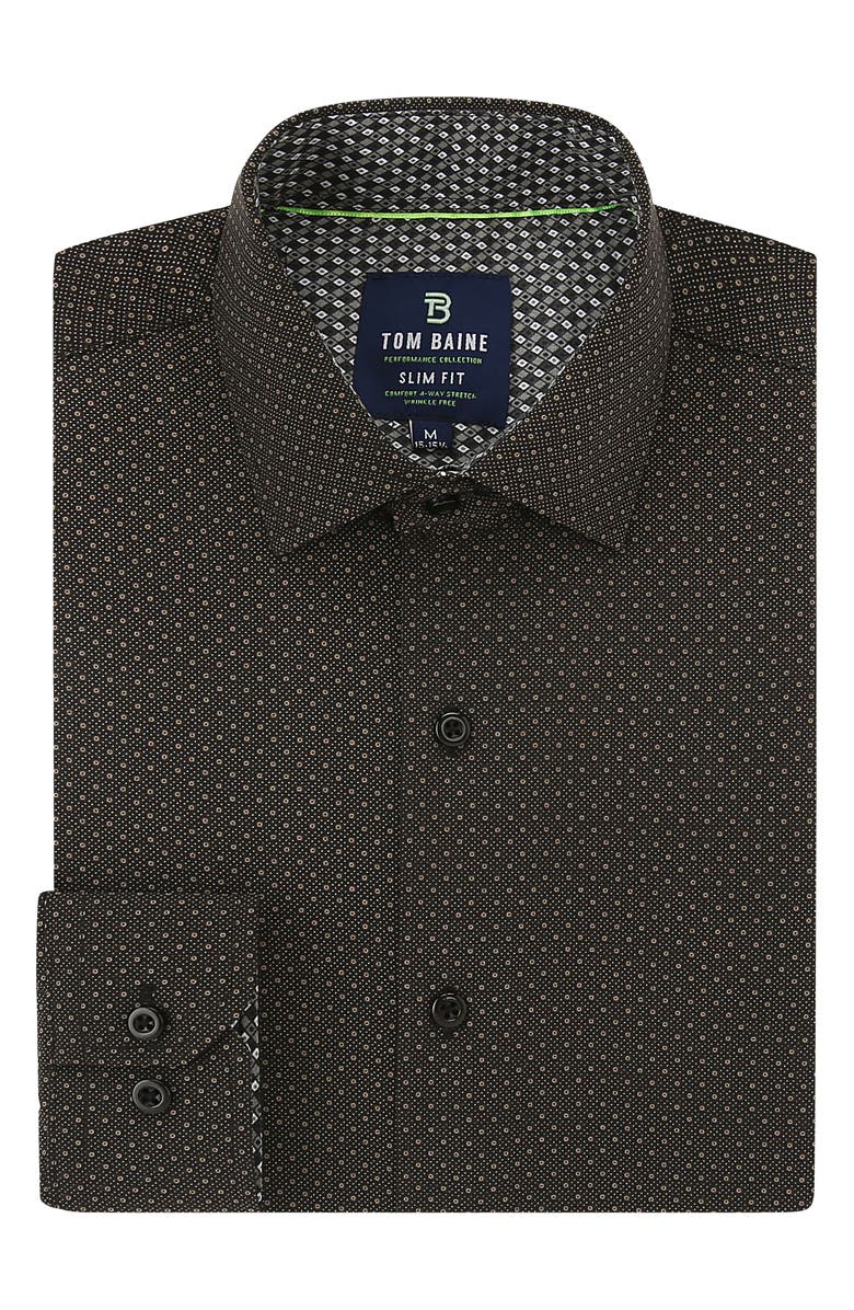 TOM BAINE Slim Fit Print Long Sleeve Button-Up Dress Shirt, Main, color, Black