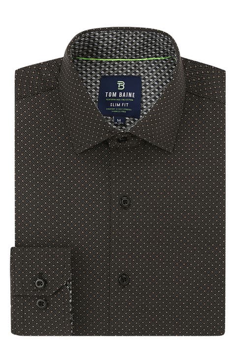 Slim Fit Print Long Sleeve Button-Up Dress Shirt