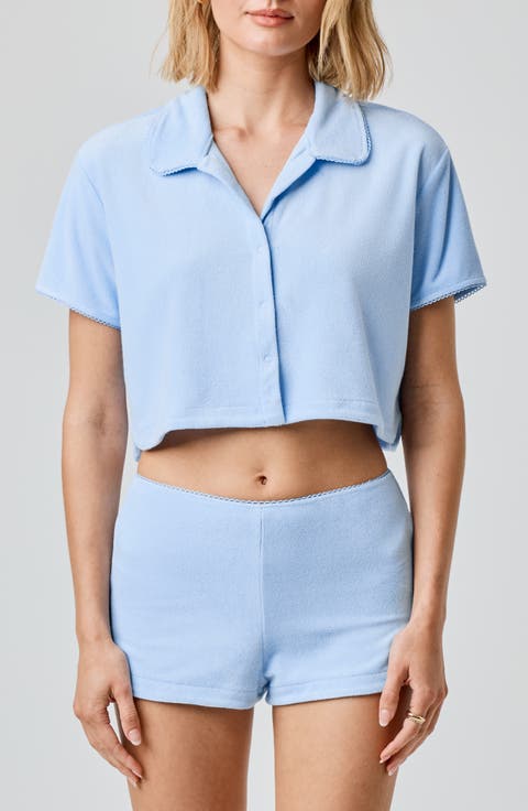 Terry Cloth Crop Snap-Up Shirt