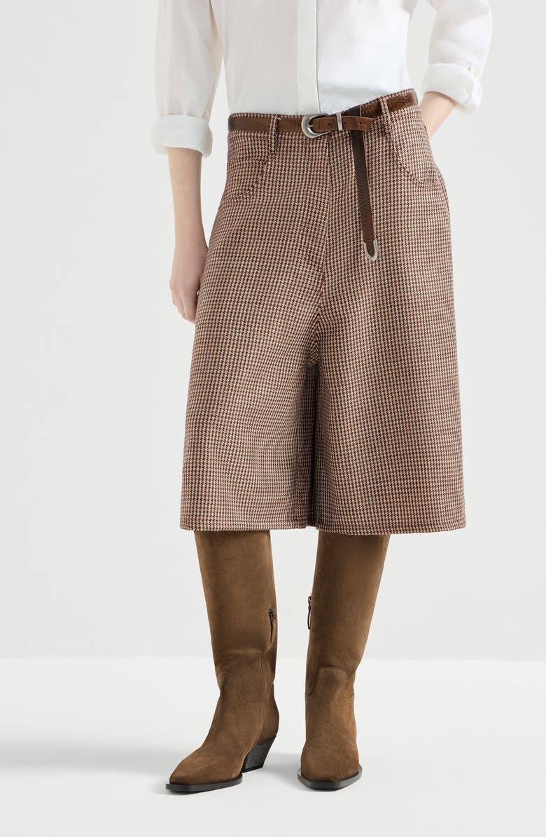 Brunello Cucinelli Sparkling houndstooth Bermuda shorts, Main, color, Brown