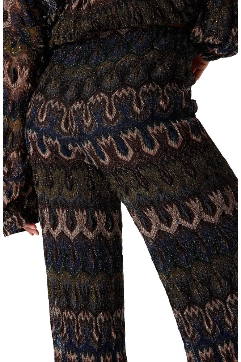 Trousers In Viscose Lamé Arabesque Motif, Alternate, color, Brown