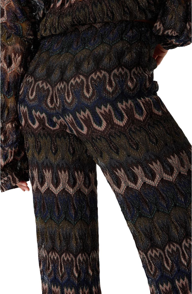 Missoni Viscose Lamé Trousers With Arabesque Motif, Alternate, color, Green& Brown