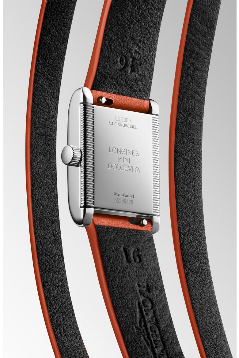 Mini DolceVita Three-Row Orange Leather Strap Watch, 21.5mm x 29mm, Alternate, color, SILVER/ ORANGE