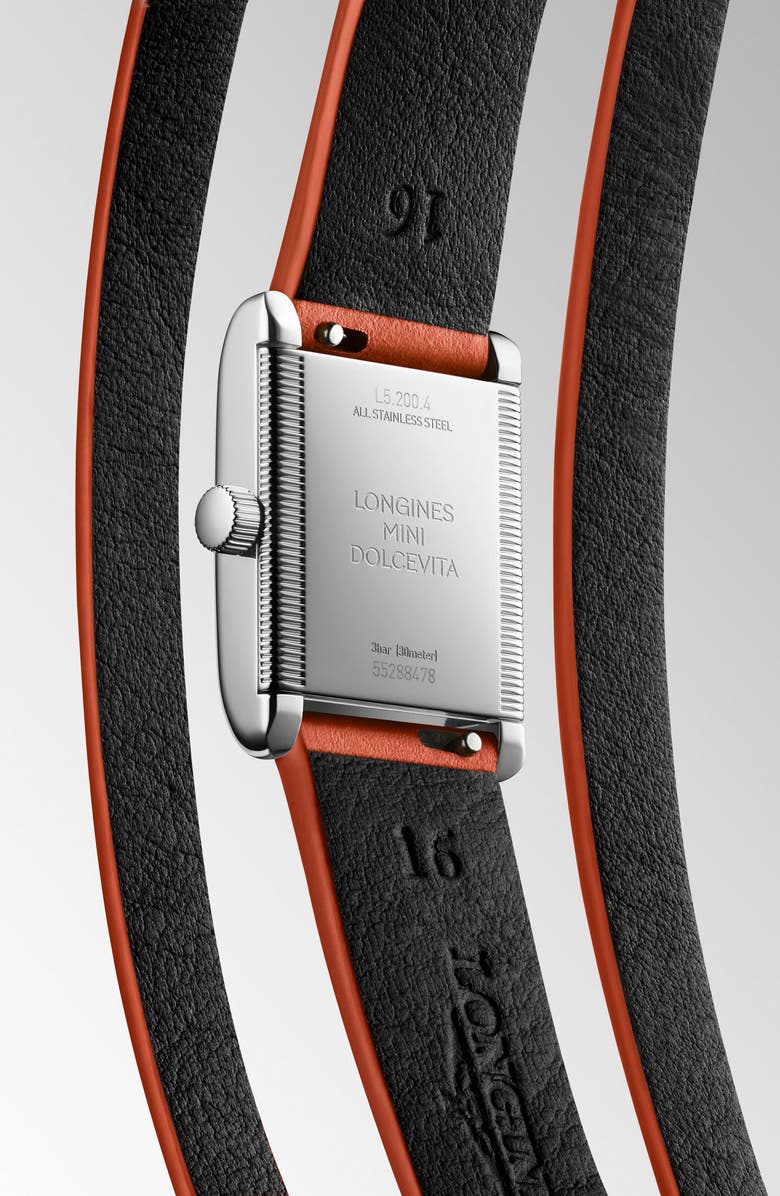 Longines Mini DolceVita Three-Row Orange Leather Strap Watch, 21.5mm x 29mm, Alternate, color, Silver/ Orange