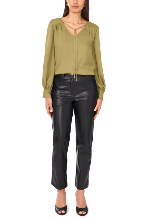 Vince Camuto Split Neck Satin Top In Green