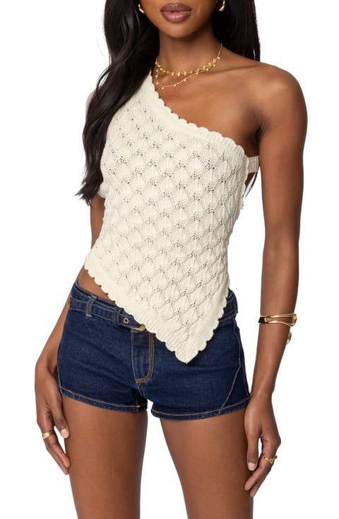 Codi Asymmetric One-Shoulder Open Back Knit Top