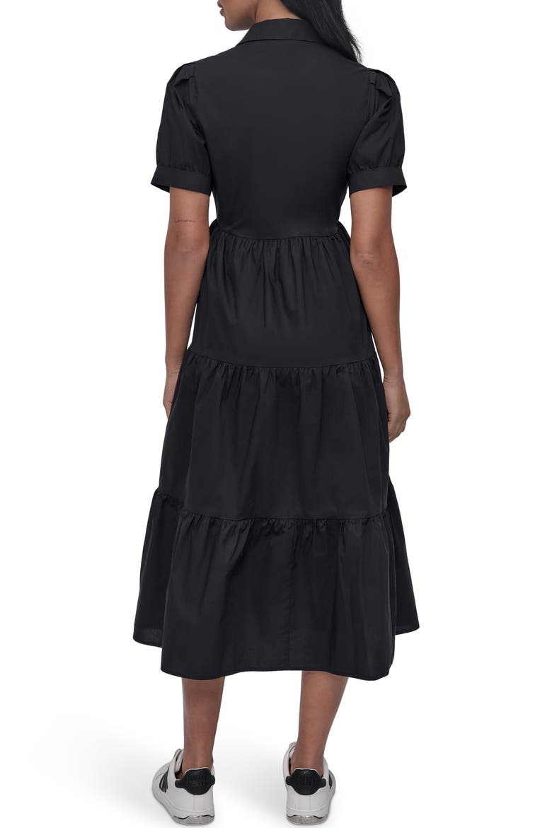 Short Sleeve Tiered Cotton Poplin Shirtdress, Alternate, color, BLACK