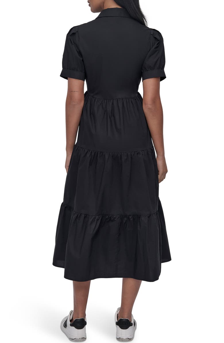 DKNY Jeans Short Sleeve Tiered Cotton Poplin Shirtdress, Alternate, color, Black