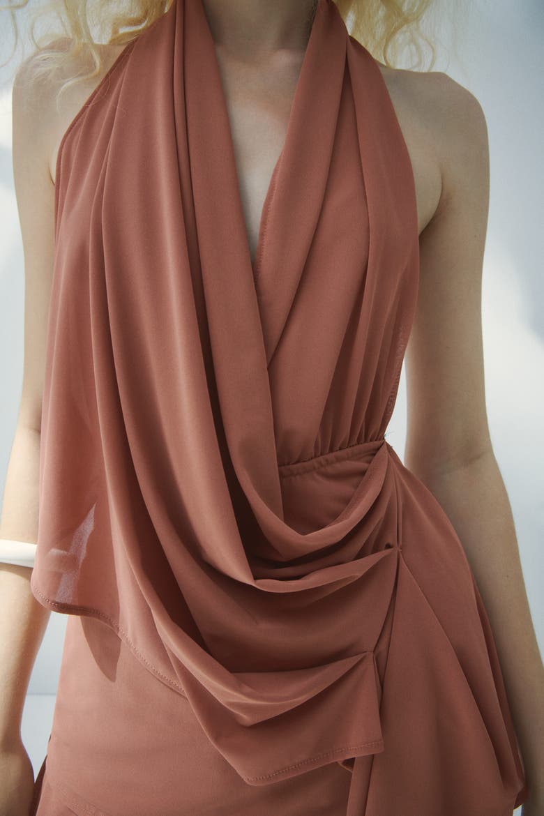 Draped-panel Halterneck Top, Alternate, color, Dusty pink