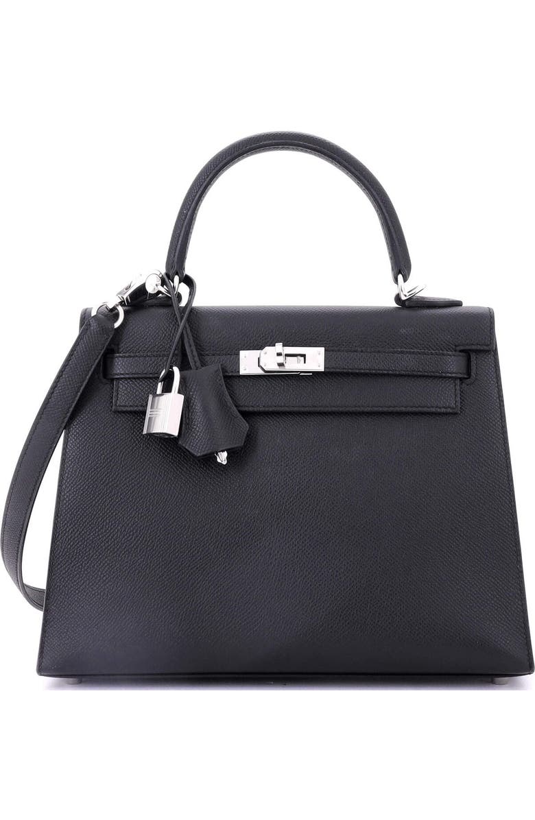 Pre-Owned Hermes Kelly Handbag Black Epsom with Palladium Hardware 25, Main, color,