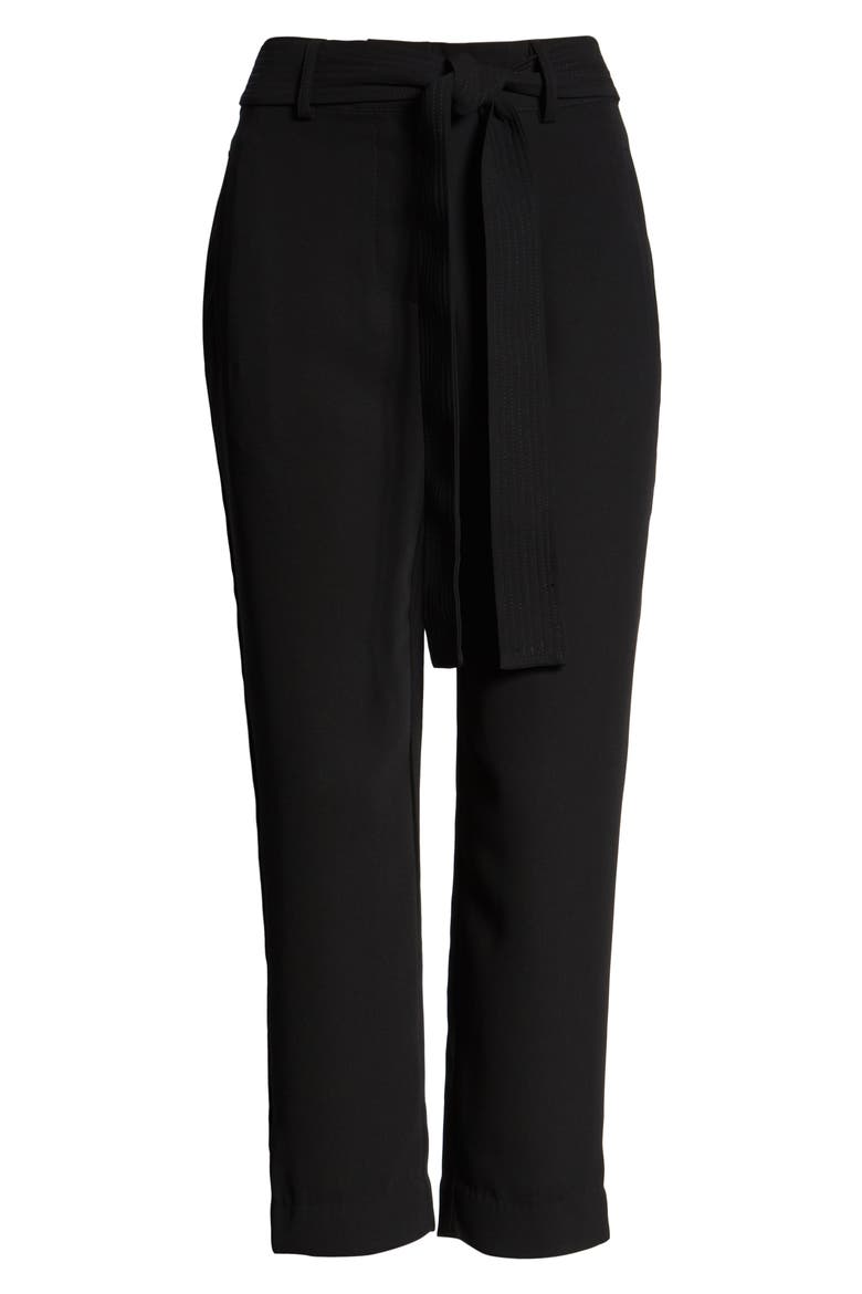 Tie Waist Ankle Pants, Alternate, color, BLACK