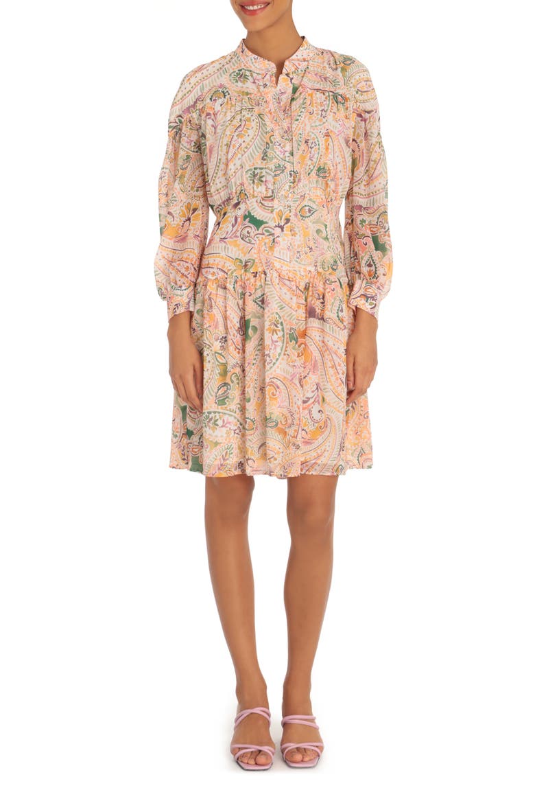 Paisley Long Sleeve Chiffon Shirt Dress, Alternate, color, SOFT WHITE/YELLOW