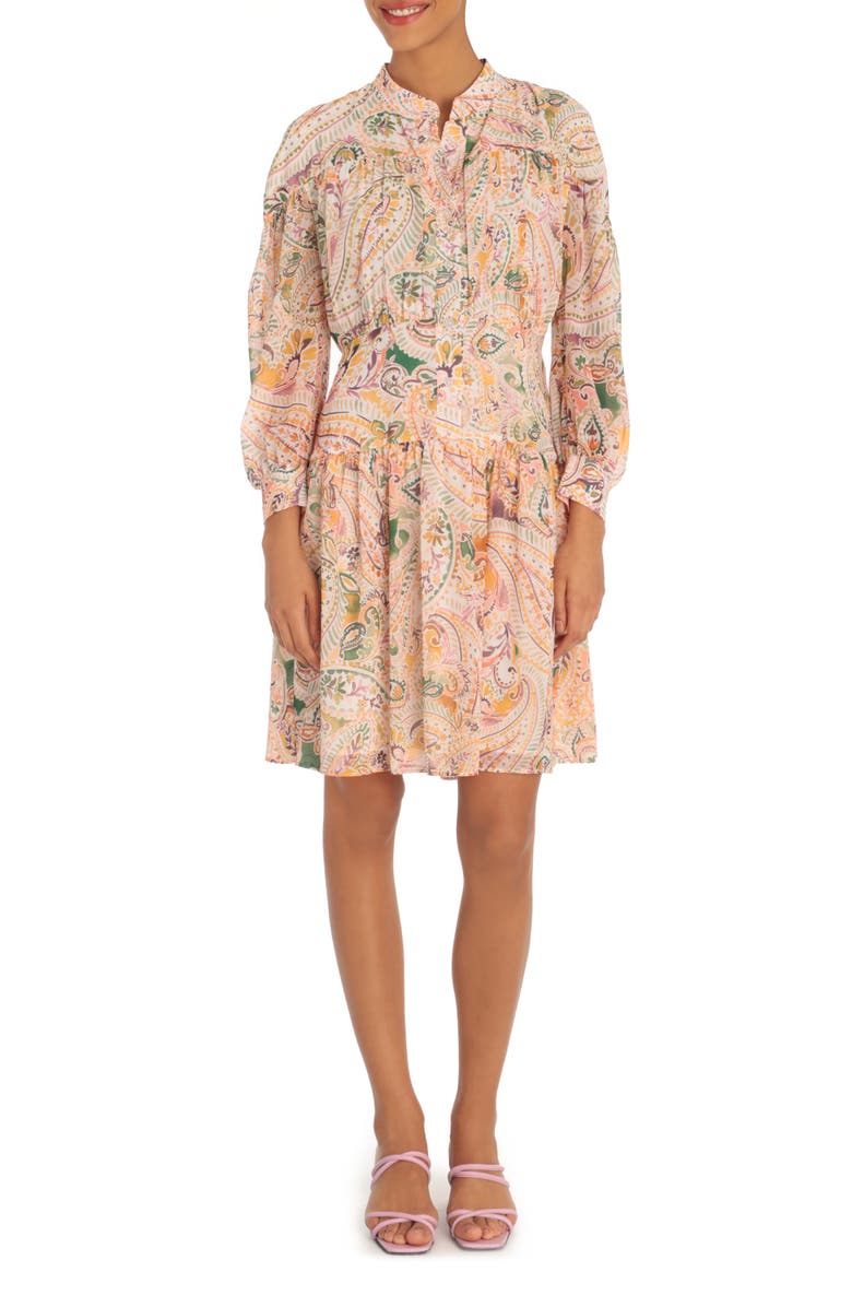 Donna Morgan Paisley Long Sleeve Chiffon Shirt Dress, Alternate, color, 