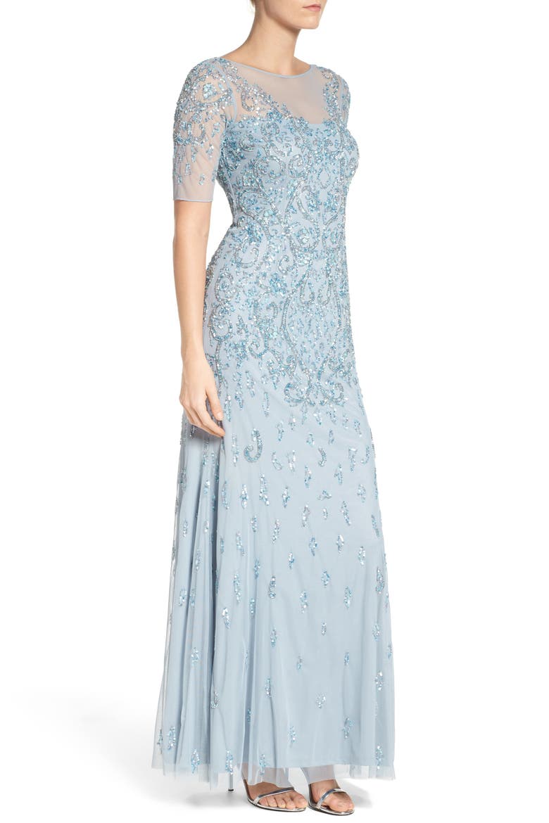 Embellished A-Line Gown, Alternate, color, BLUE HEATHER