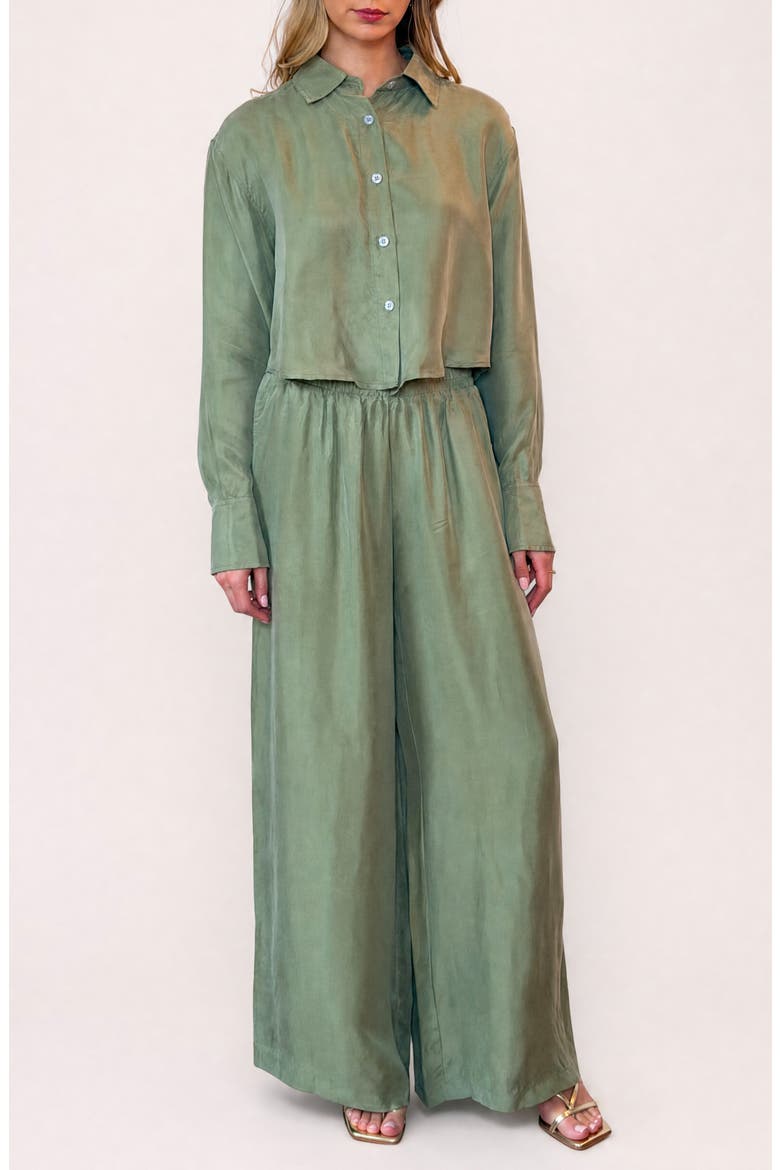 The Riviera Cupro Blend Crop Blouse, Alternate, color, OLIVE