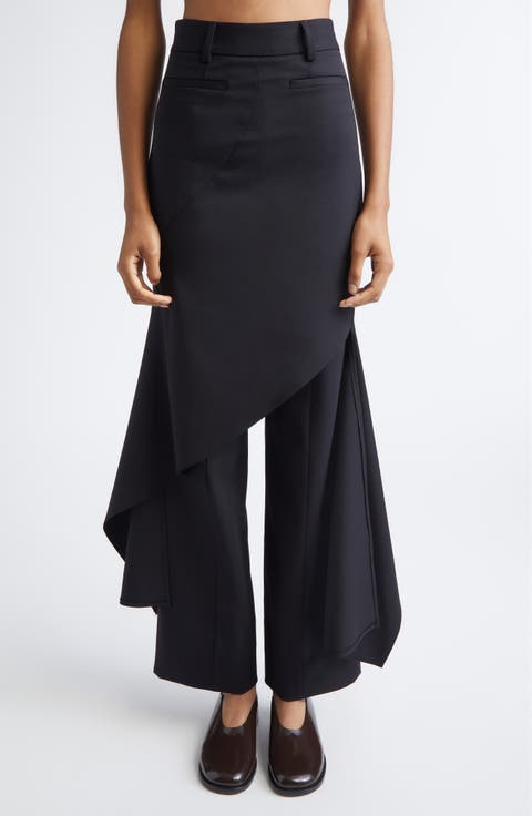 Deconstructed Stretch Virgin Wool Skirt Pants
