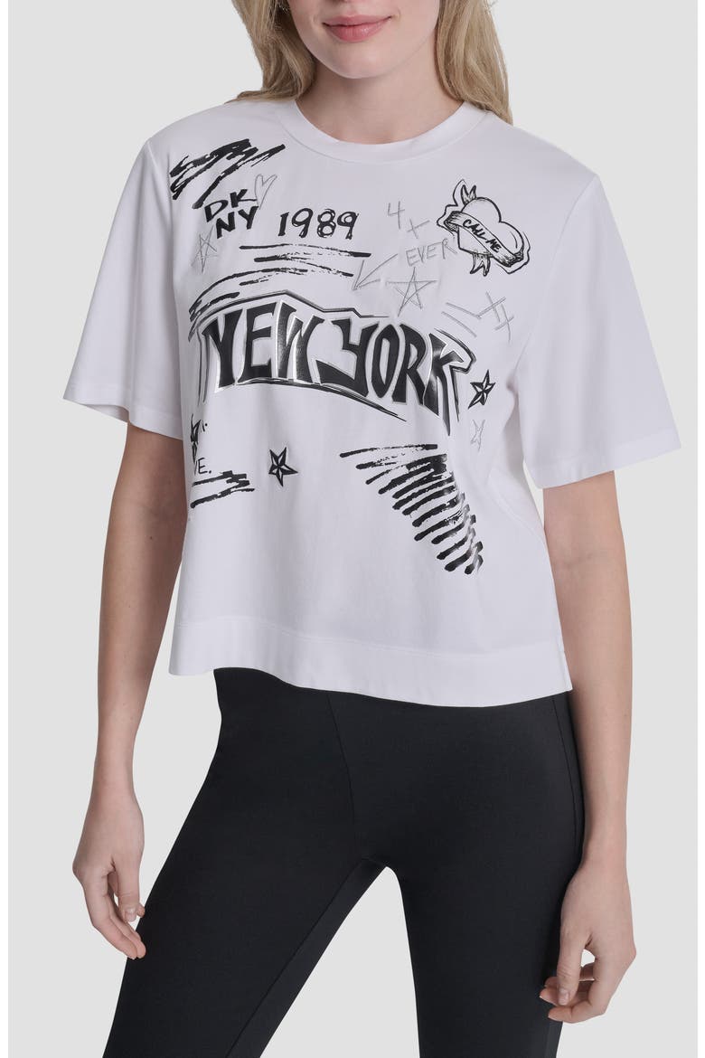 Embroidered 1989 Notebook Scribbles Graphic T-Shirt, Main, color, WHITE