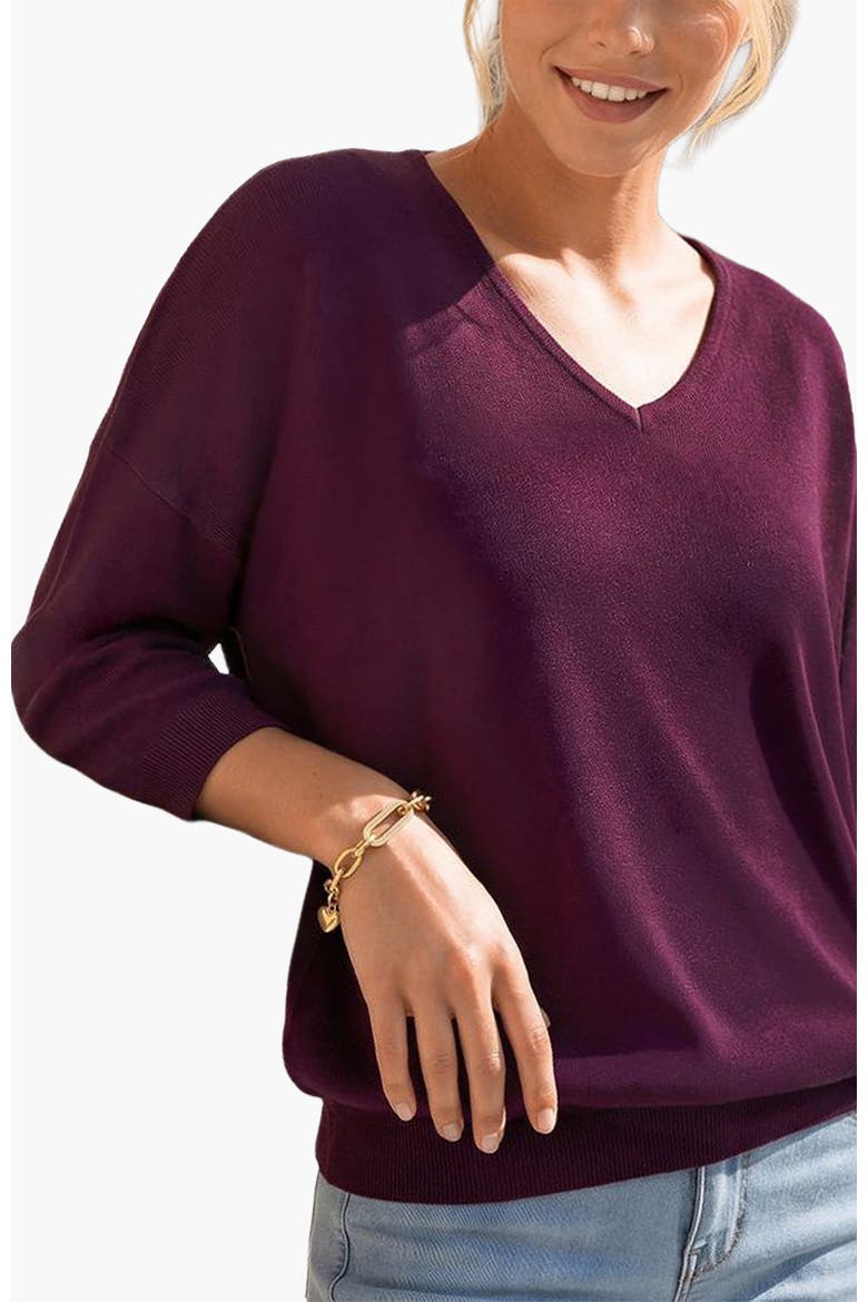Drop Shoulder V-Neck Sweater, Main, color, Wine