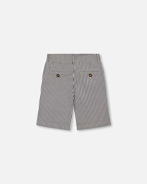 Deux Par Deux Little Boy's Slant Pocket Bermuda Shorts Navy Blue Striped In Navy Blue Striped