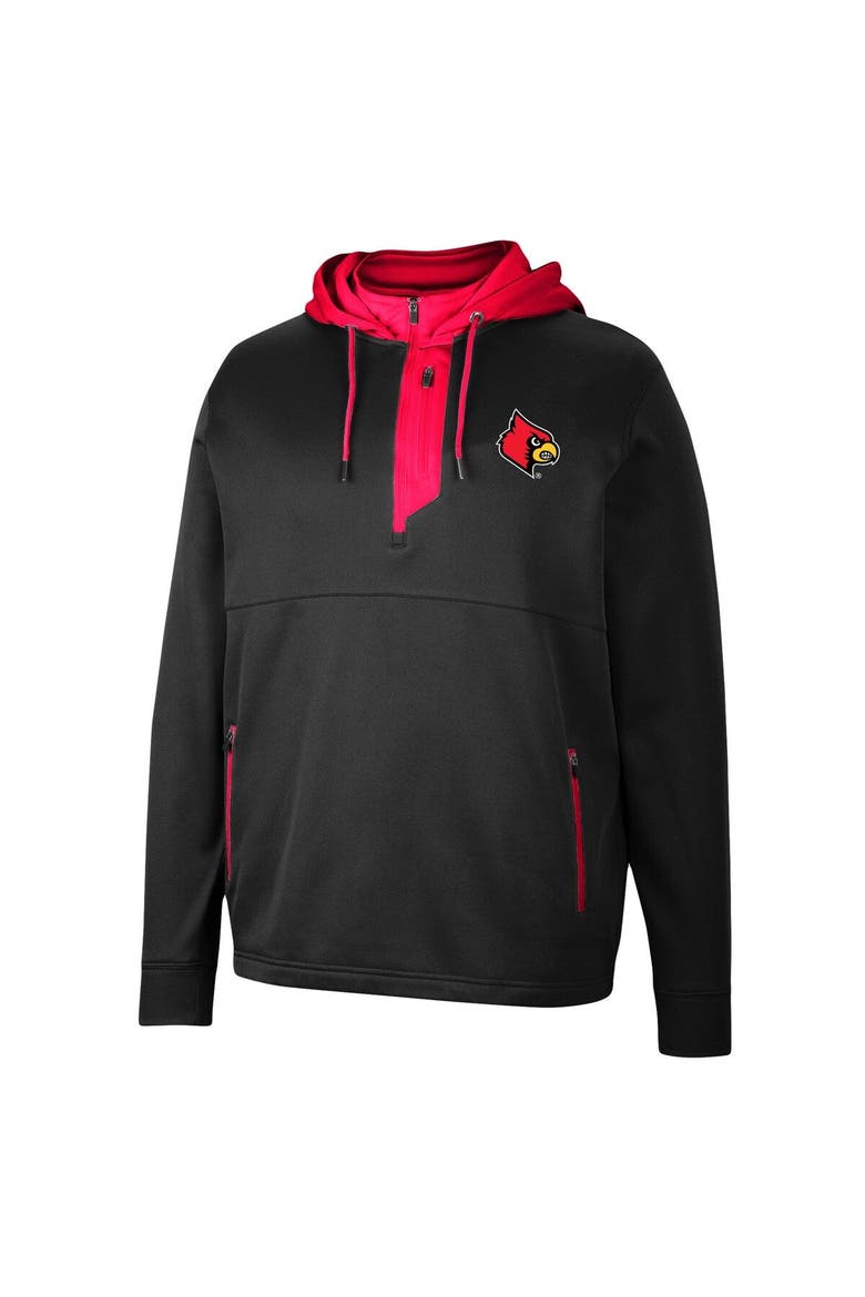 Men's Colosseum Black Louisville Cardinals Luge 3.0 Quarter-Zip Hoodie, Alternate, color, Black
