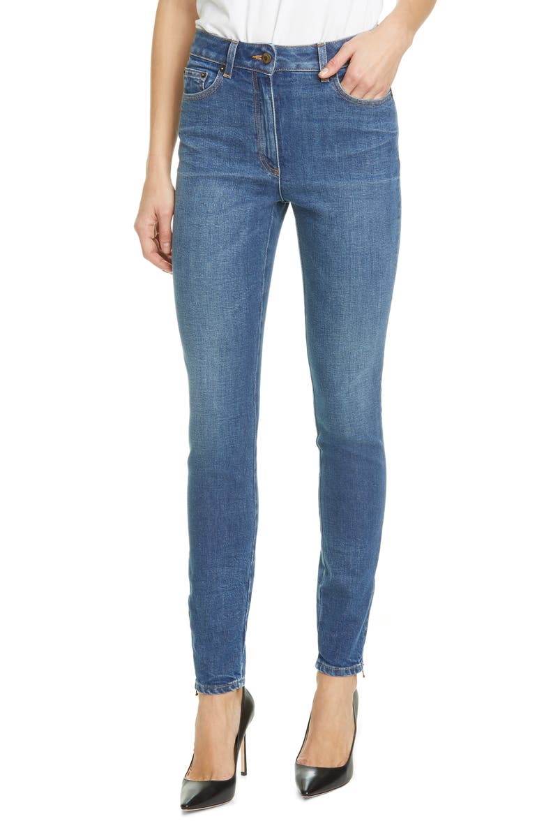 Moschino Beaded Bear Skinny Jeans, Main, color, 