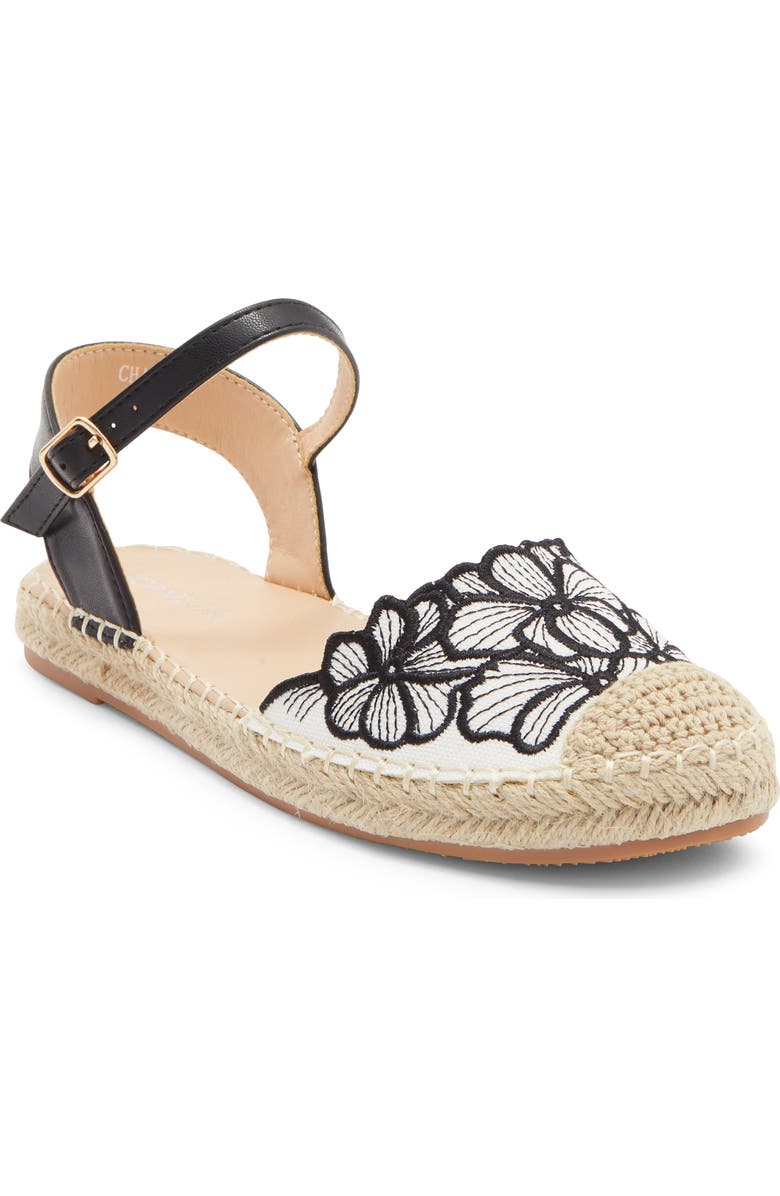 TOP MODA Chaya Floral Embroidered Flat, Main, color, Black Pu