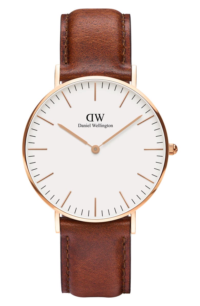 Daniel Wellington Classic St. Mawes Leather Strap Watch, 36mm, Main, color, Rose Gold/ Eggshell