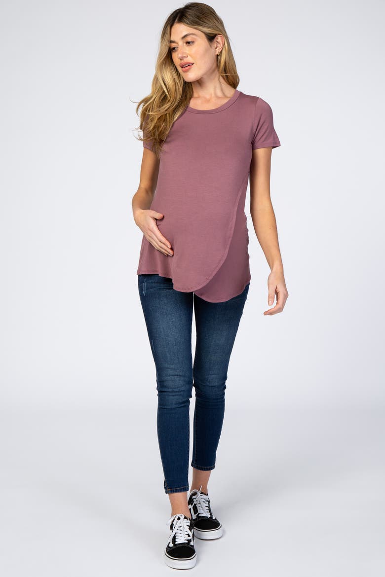 Layered Wrap Front Nursing Top, Alternate, color, Mauve