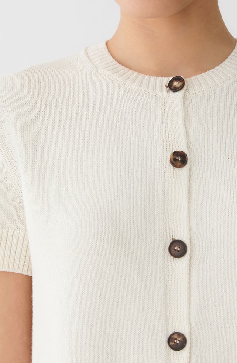 Lafayette 148 New York Short Sleeve Cotton & Silk Cardigan, Alternate, color, Cloud