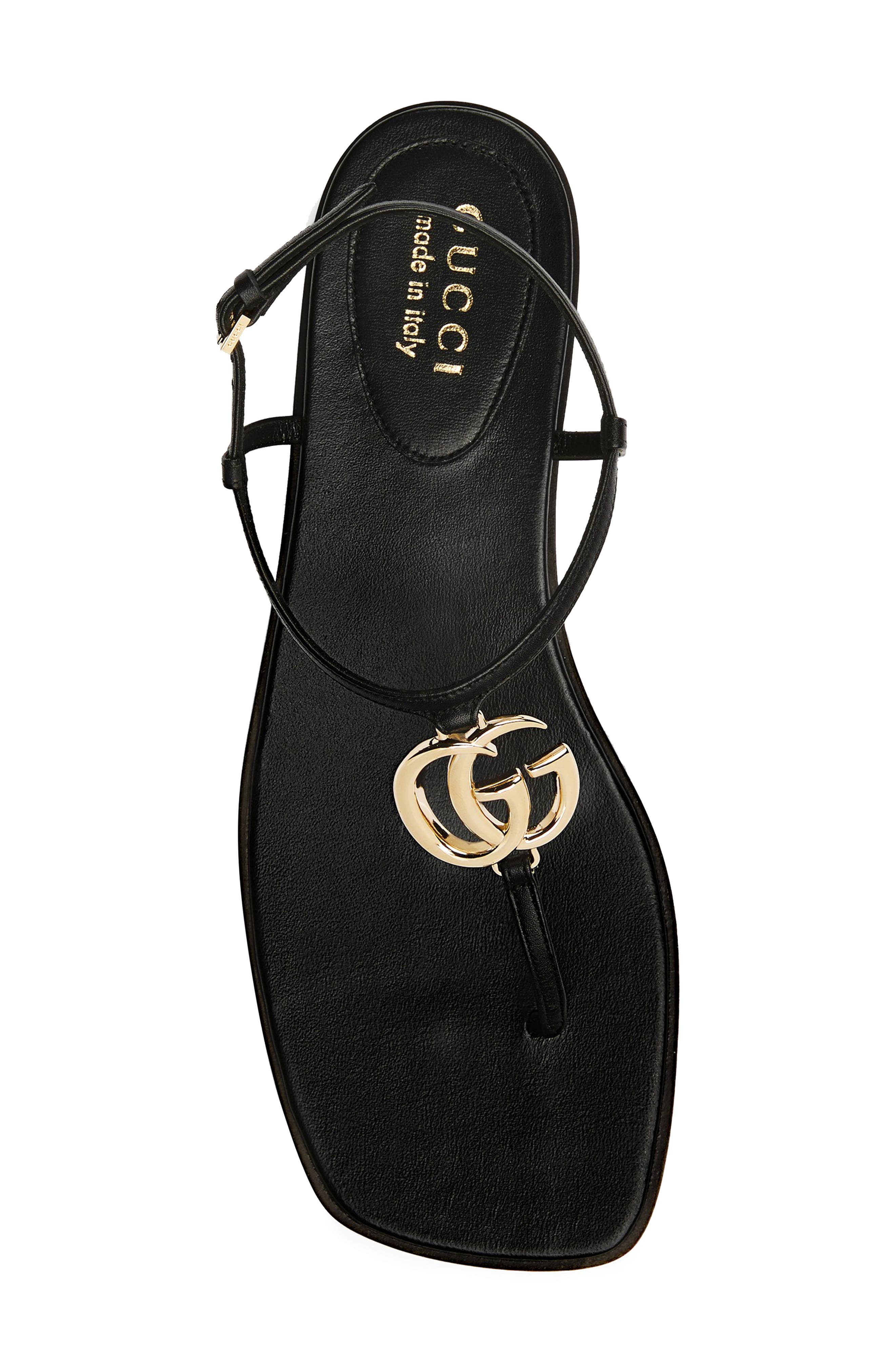 Gucci Marmont GG T-Strap Sandal, Alternate, color, Black