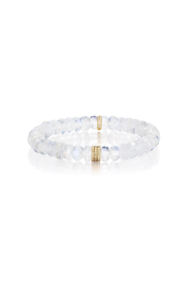 Sheryl Lowe YG Rainbow Moonstone 8mm Bead Bracelet with 3 Clustered Diamond Rondelles, Main, color, Moonstone / 14Kt Yellow Gold