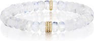 Sheryl Lowe YG Rainbow Moonstone 8mm Bead Bracelet with 3 Clustered Diamond Rondelles