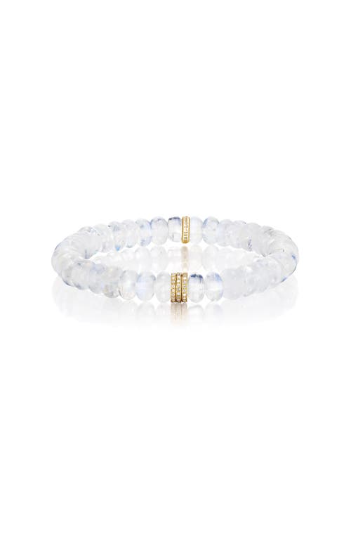 Sheryl Lowe Yg Rainbow Moonstone 8mm Bead Bracelet With 3 Clustered Diamond Rondelles