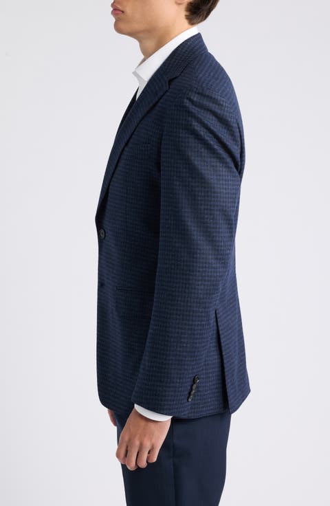 H-Hutson Blue Check Wool Blend Suit Jacket
