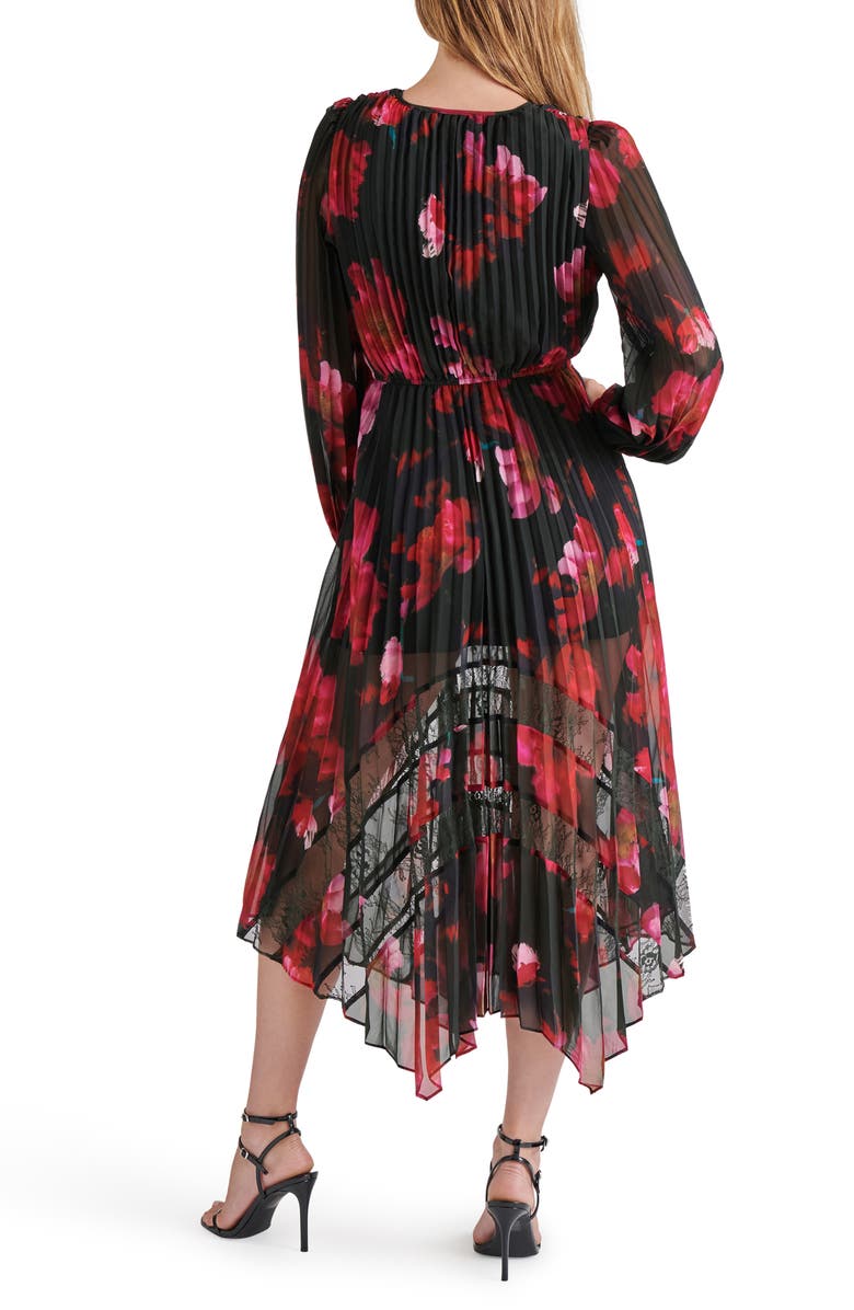 Steve Madden Ari Floral Pleated Long Sleeve Chiffon & Lace Dress, Alternate, color, Pink Multi