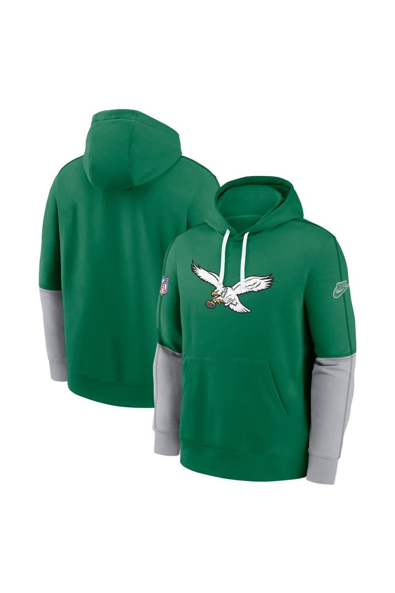Men's Nike Kelly Green Philadelphia Eagles  Throwback Logo Club Tri-Blend Pullover Hoodie, Main, color, Kelly Green