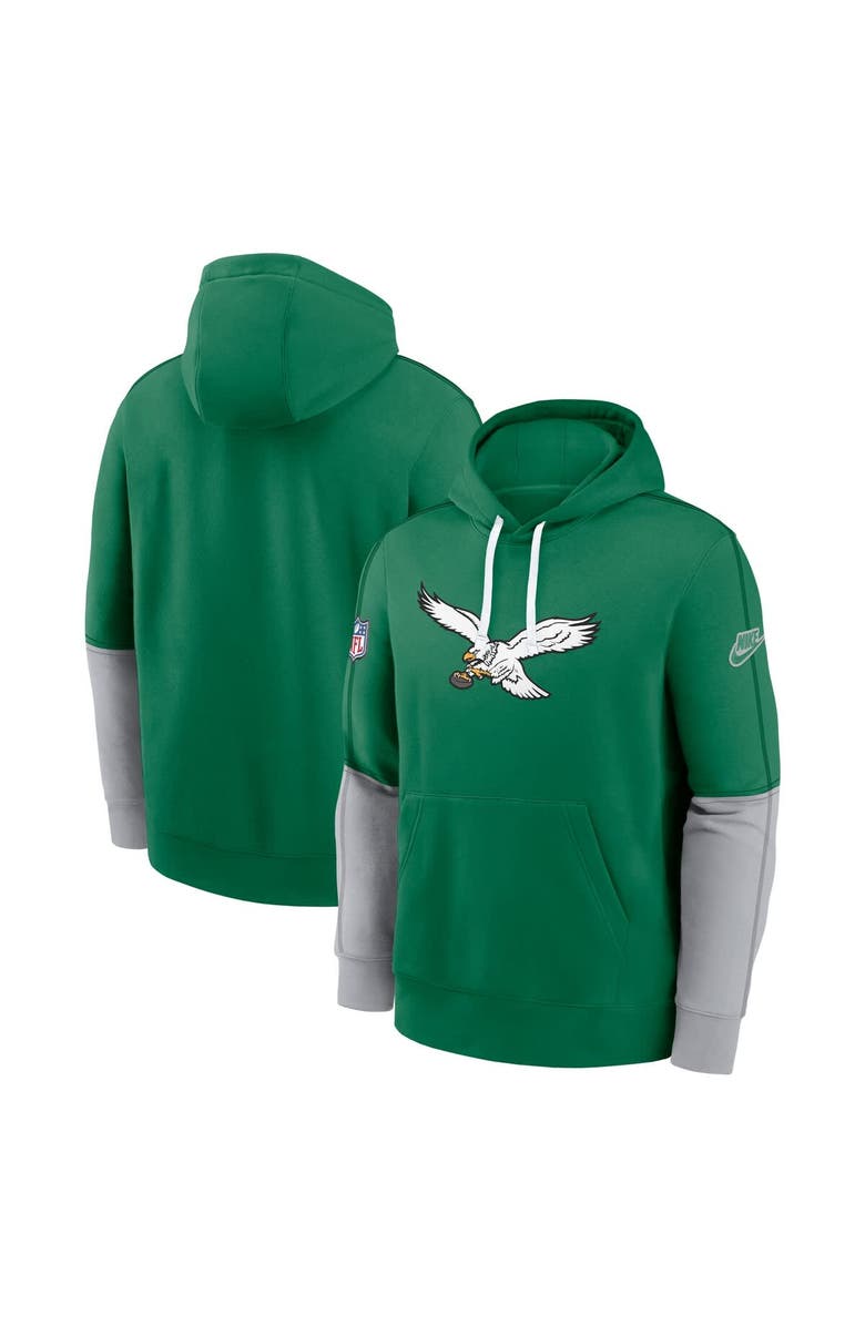 Nike Men's Nike Kelly Green Philadelphia Eagles Throwback Logo Club Tri-Blend Pullover Hoodie, Main, color, Kelly Green