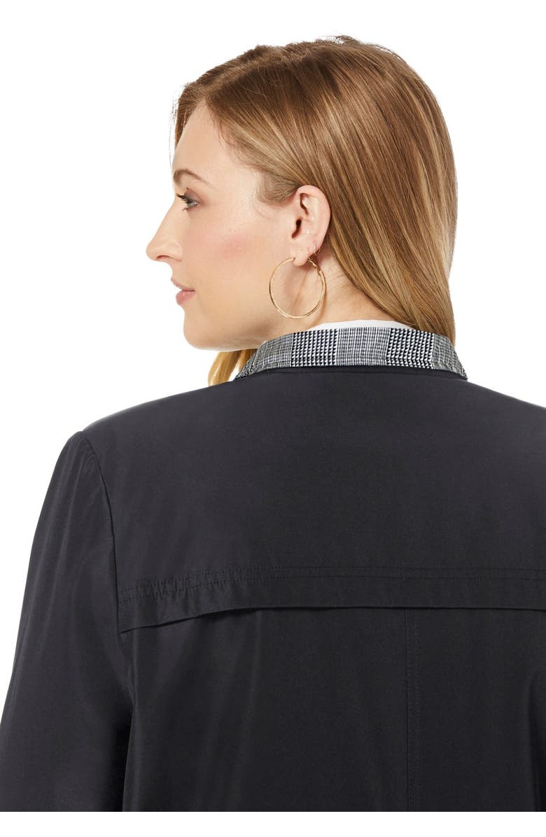 Jessica London Contrast Hood Raincoat, Alternate, color, Black Ivory Glen Plaid