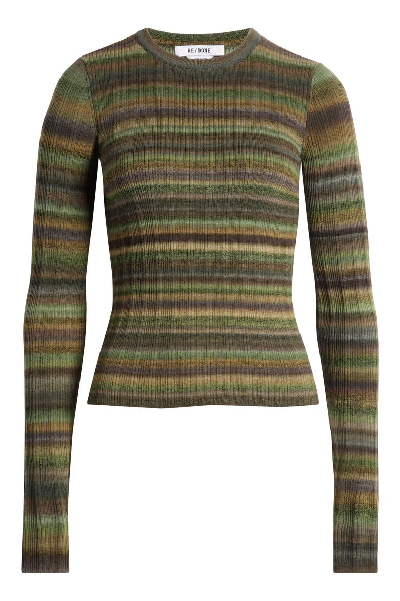 Space Dye Stripe Rib Wool Sweater, Alternate, color, GREEN SPACE DYE
