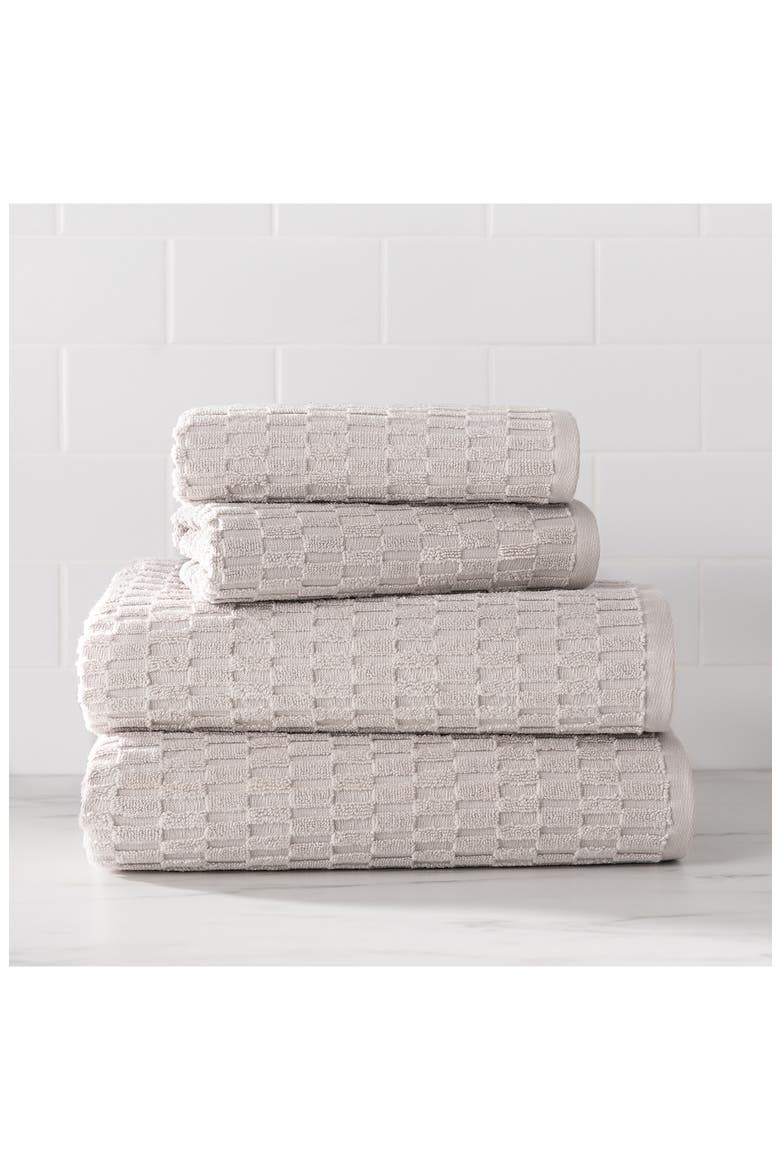 Metro Tile 4-Piece Bath & Hand Towel Set, Alternate, color, GREY
