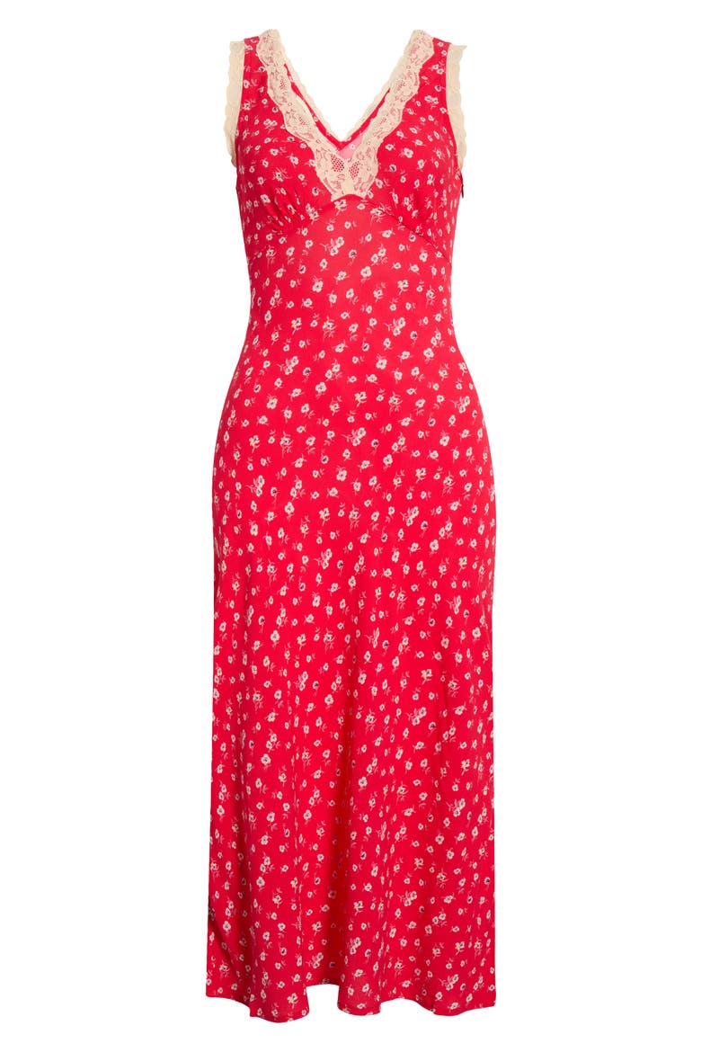 Simone Lace Detail Ditsy Slipdress, Alternate, color, RED DITSY