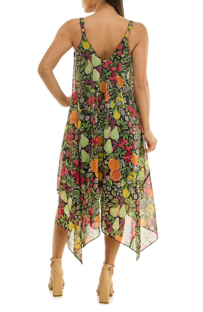 Nina Leonard Patterned Handkerchief Hem Dress, Alternate, color, Black/Green Multi