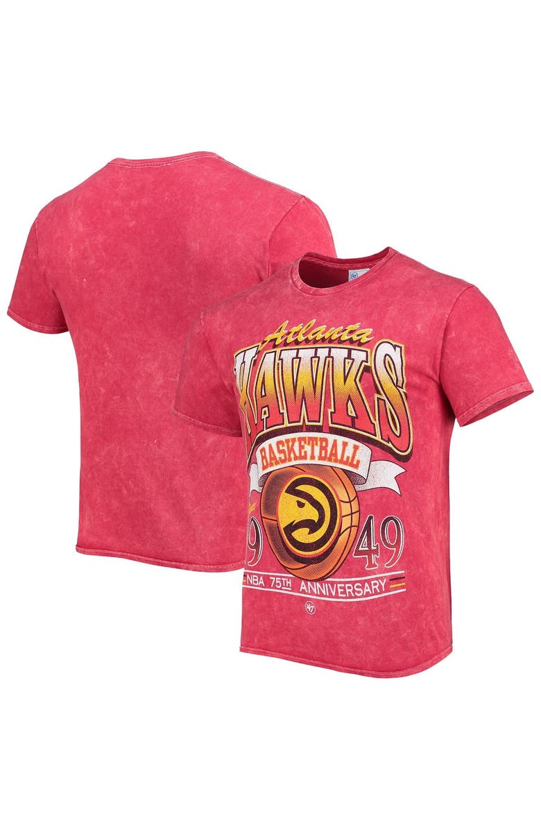 '47 Men's '47 Red Atlanta Hawks 75th Anniversary City Edition Mineral Wash Vintage Tubular T-Shirt, Main, color, 