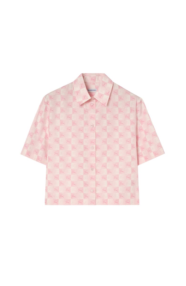 Burberry Cropped EKD Checkerboard Cotton Shirt, Alternate, color, Peony Pink