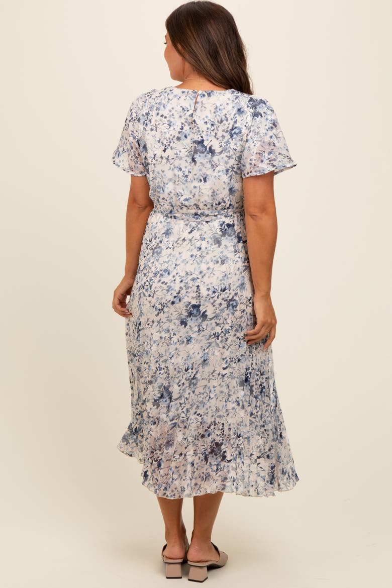 Floral Pleated Midi Dress, Alternate, color, Cream