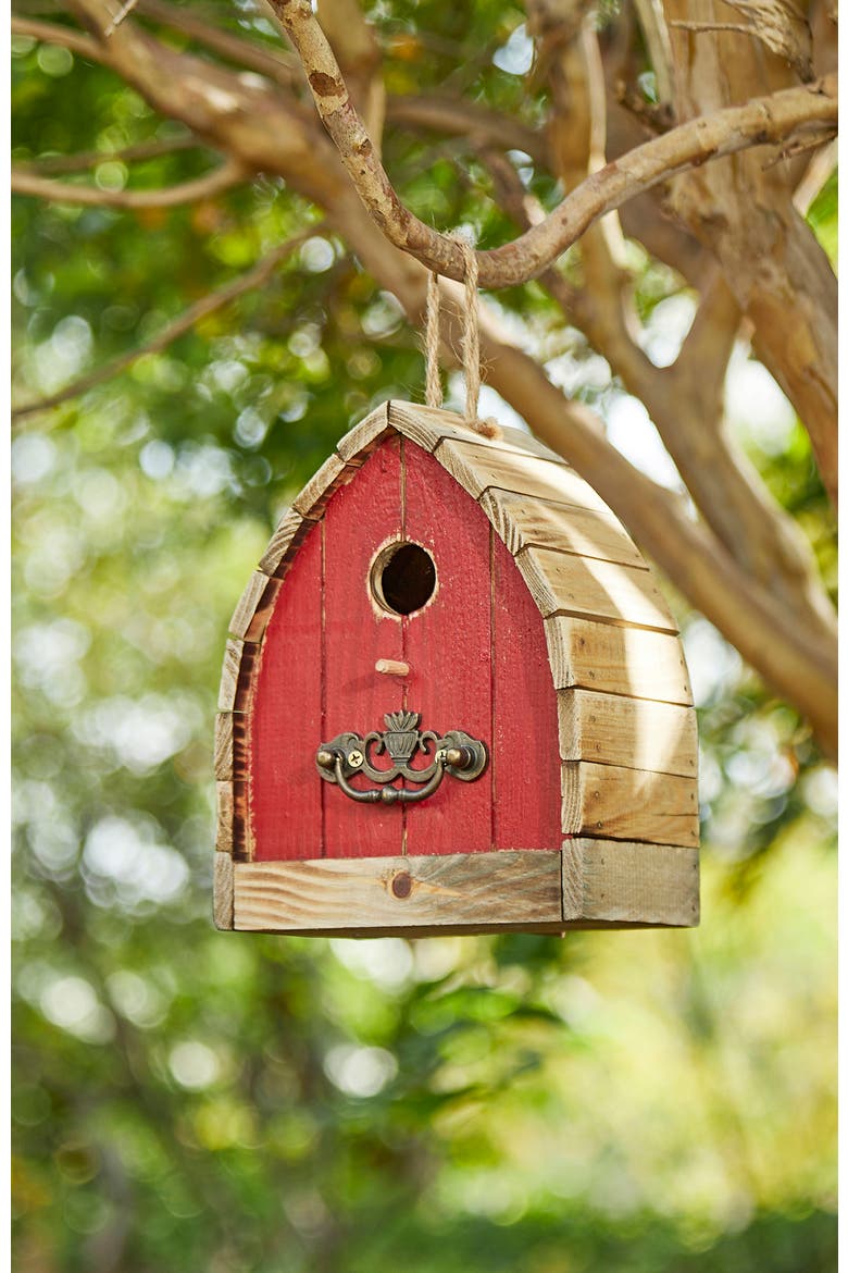 8.5"H Washed Red Distressed Solid Wood Birdhouse, Alternate, color, Red