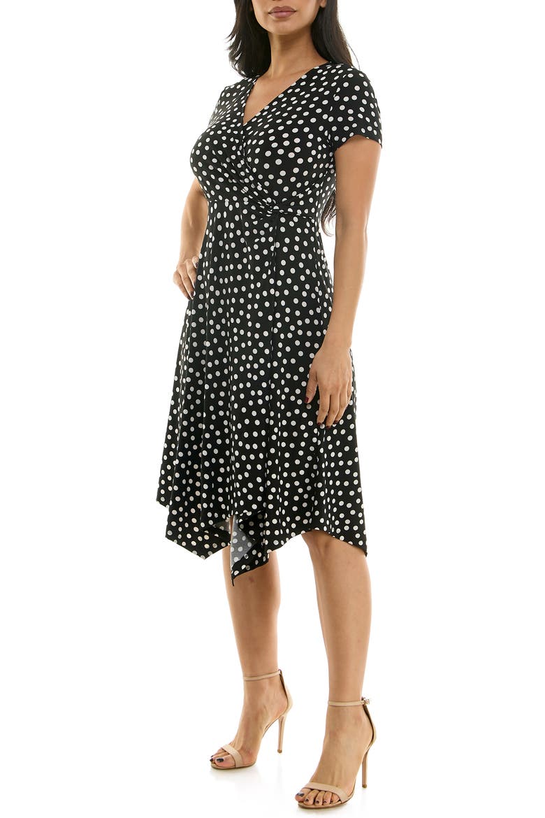 Faux Wrap Handkerchief Dress, Alternate, color, BLACK/ VANILLA ICE