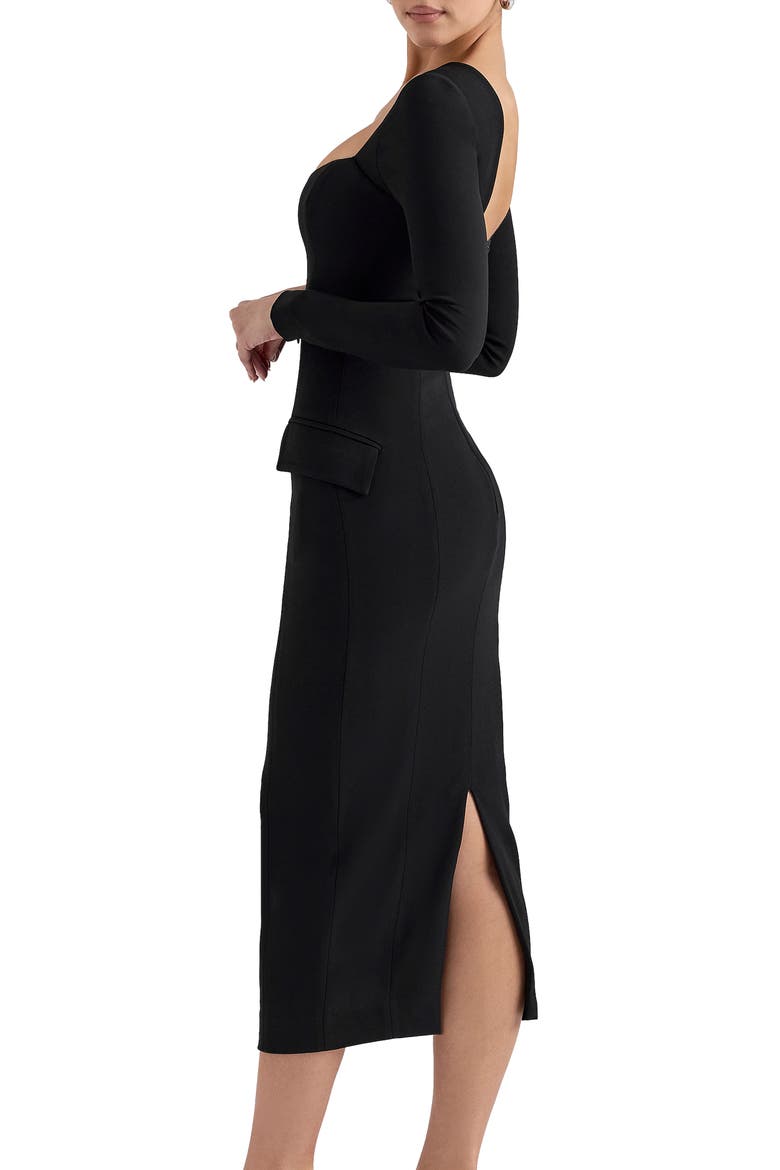 Ella Long Sleeve Midi Dress, Alternate, color, BLACK